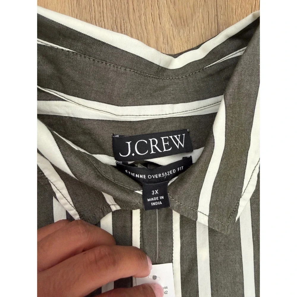J.Crew Etienne Oversized offset Striped Button Down poplin Shirt 3X NEW preppy
